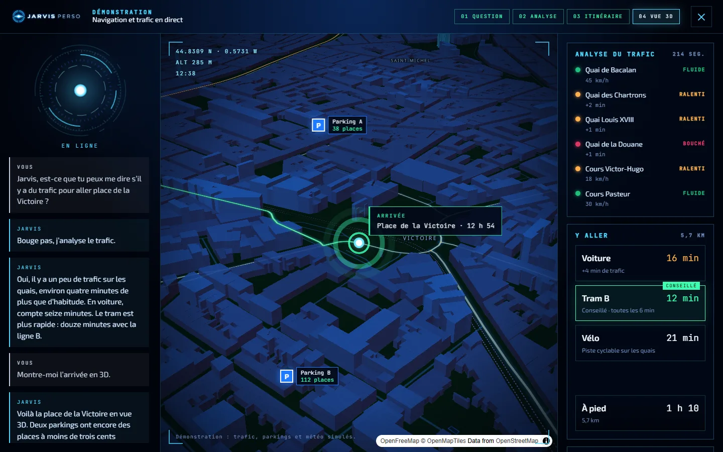 Capture de la démo vocale trafic en 3D réalisée par un assistant vocal qui agit