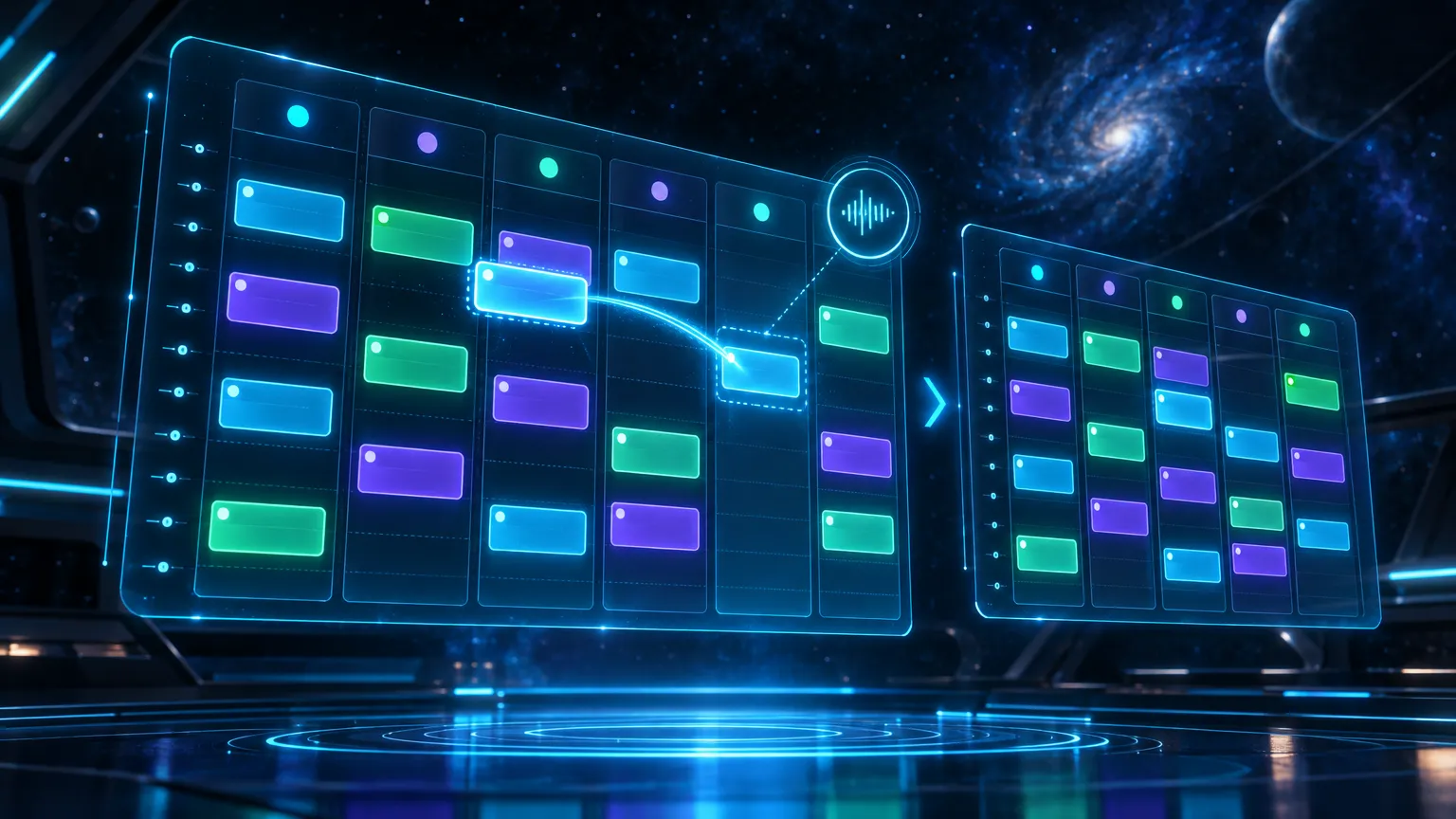 Agenda holographique affiché par un assistant agenda vocal, avec les rendez-vous de la semaine